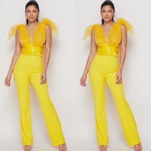 Tulle sleeve jumpsuit